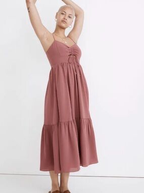 Madewell Ruched Keyhole Tiered Midi Dress